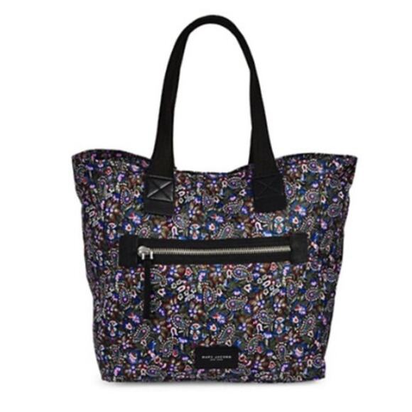 Marc Jacobs Garden Paisley Snap Top Lightweight Nylon Tote Bag Black Trim - Picture 1 of 10
